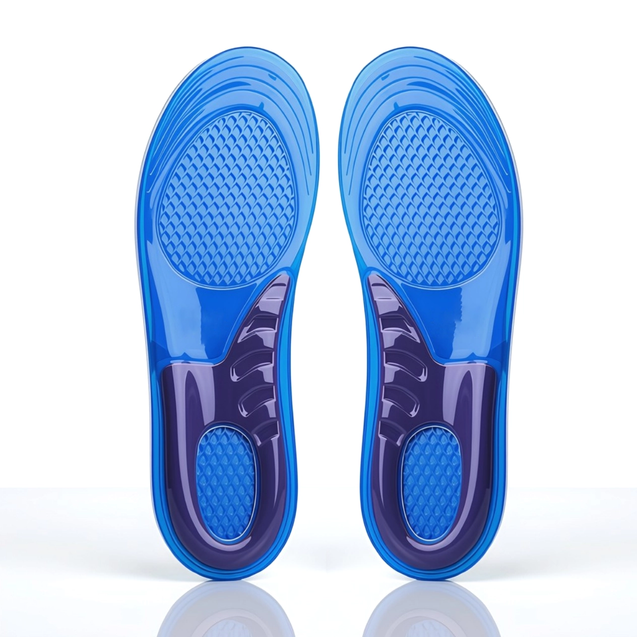 main product image showing the gel insoles for flat feet displayed on white back ground standing up right