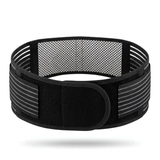 main prodcut image showing the black lower back support belt front view
