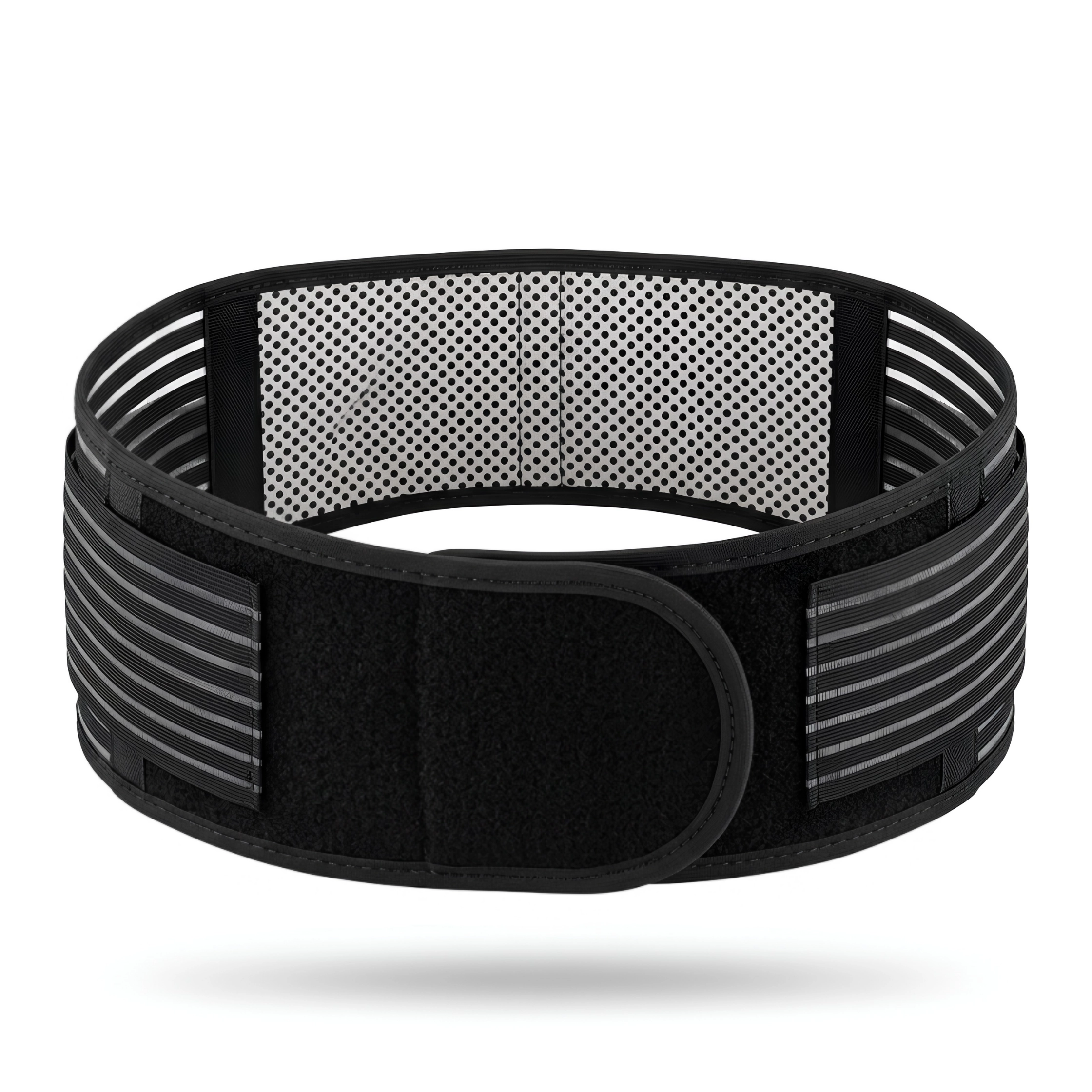 main prodcut image showing the black lower back support belt front view