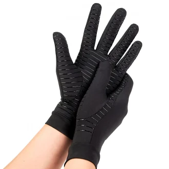 Black full-length RevitaFit compression gloves for men and women, designed to help prevent and relieve Raynaud’s disease episodes.