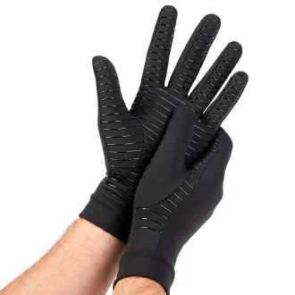 iMage showing man hands wearing these black full length raynaud's disease gloves