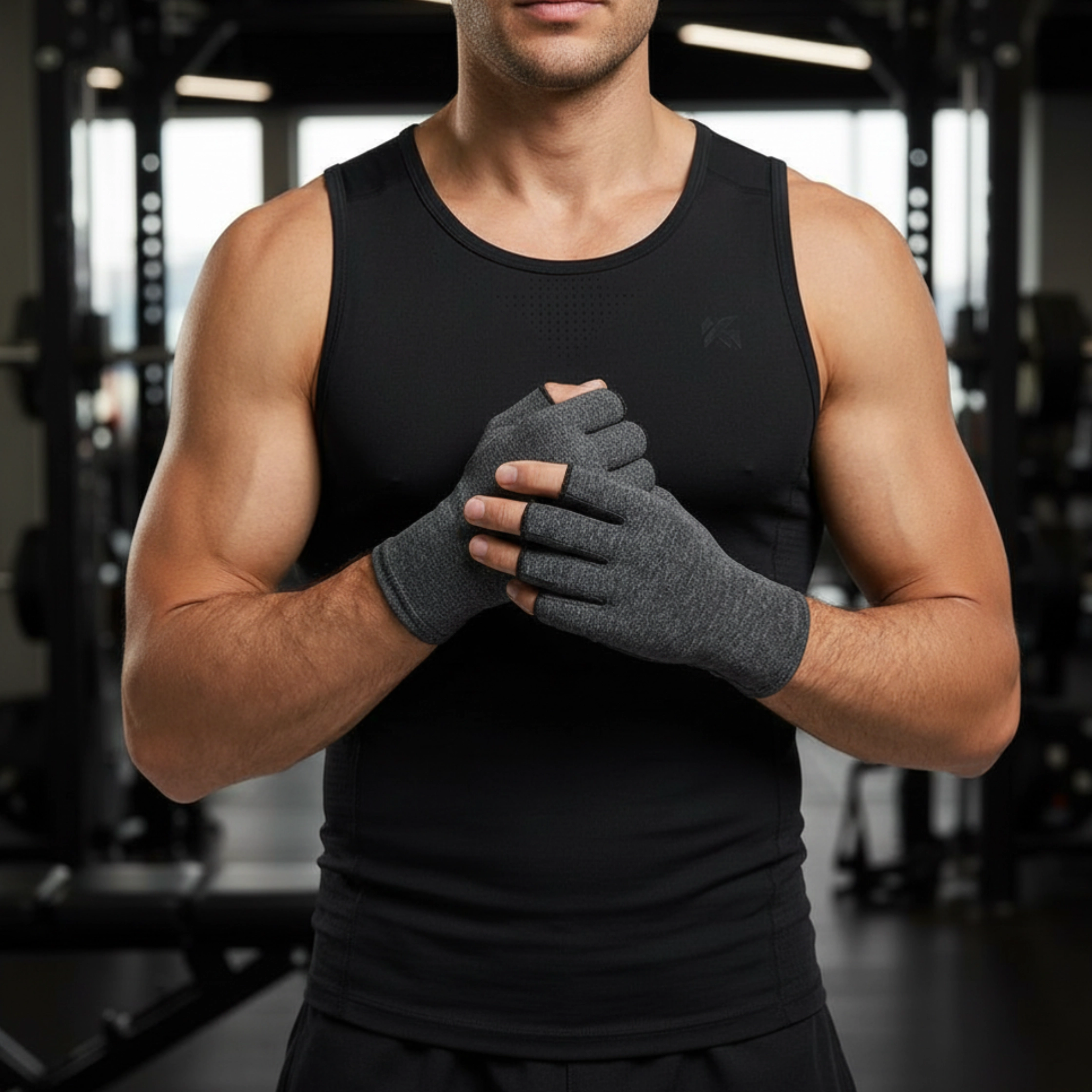 man-wearing-compression-gloves man wearing compression gloves in gym