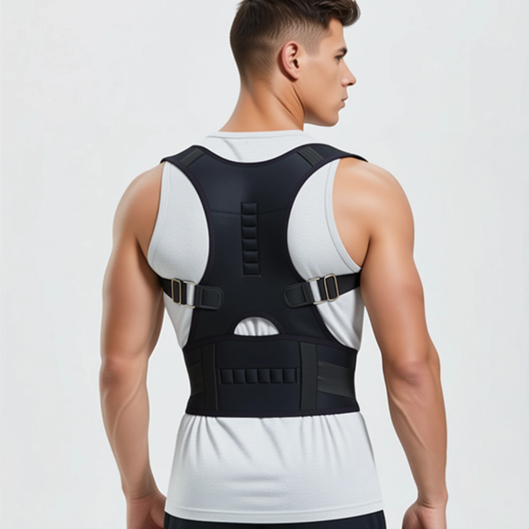 man-wearing-magnetic-back-support-brace