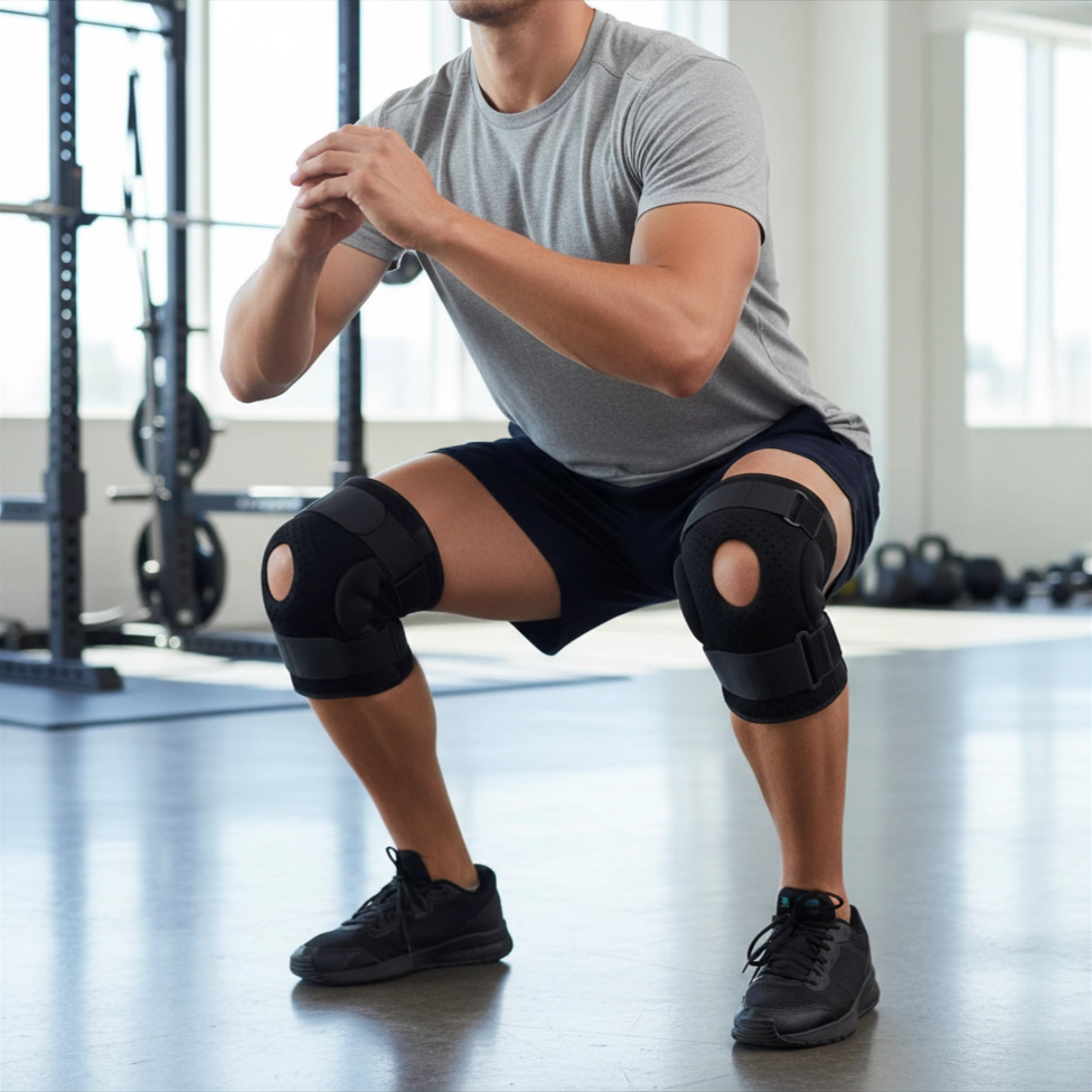 knee-brace-worn-whilst-squatting Meniscus tear Knee Brace