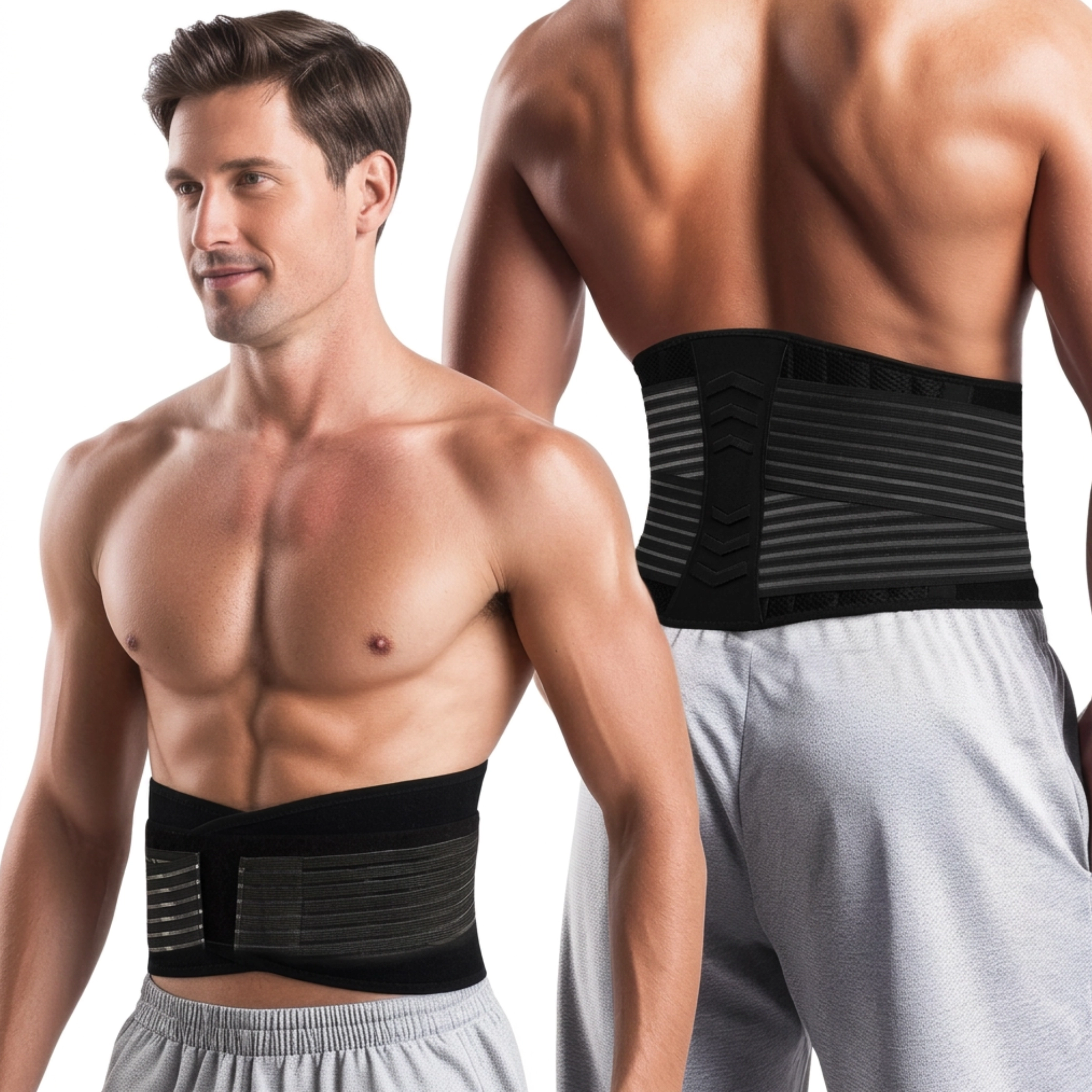 BackReviver semi-rigid lumbar support belt with eight flexible aluminium stays and adjustable straps