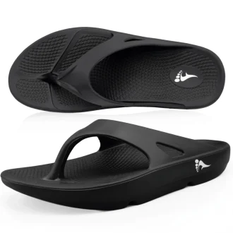 Image shows black EVA arch support sandals