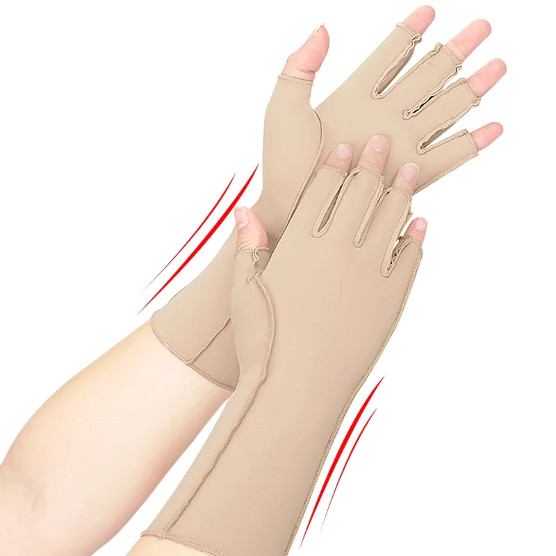 compression-gloves-3 Prodcut image of a pair of beige Arthritis Gloves for pain relief for both men and women.